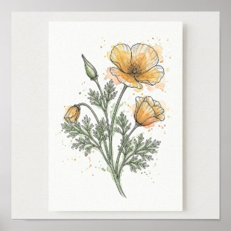 California Botanical Illustration Square Poster