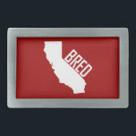 California Bred Rectangular Belt Buckle<br><div class="desc">Lots of people move out here because it's well... . awesome. Let them know you never moved anywhere.</div>