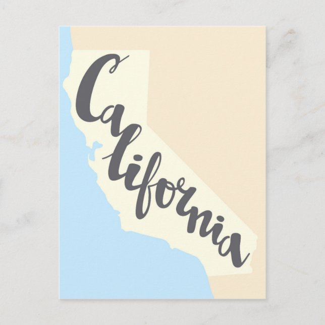 California Brush Lettering With Silhouette Map Postcard (Front)
