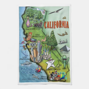 California Cartoon Map Kitchen Towel