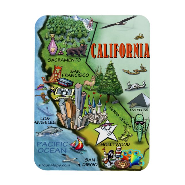 California Cartoon Map Magnet (Vertical)