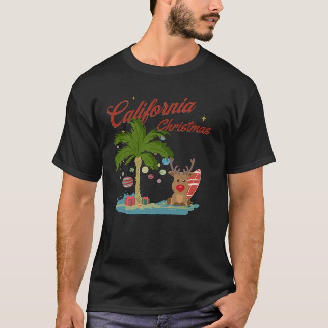 California Christmas Palm Tree and Reindeer T-Shirt (Front)