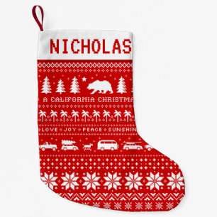 California Christmas Pattern Red and White Small Christmas Stocking