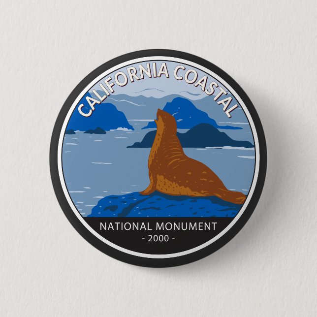 California Coastal National Monument Circle Retro  2 Inch Round Button (Front)
