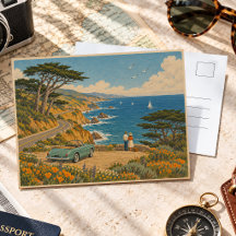 California Coastal Road Trip Vintage Scenic Art