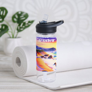 California Coastline Sunset Personalized Water Bottle