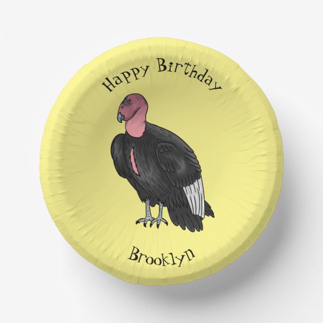 California condor bird cartoon illustration  paper plate (Front)