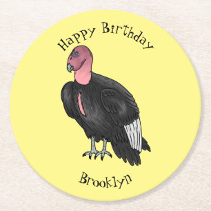California condor bird cartoon illustration  round paper coaster