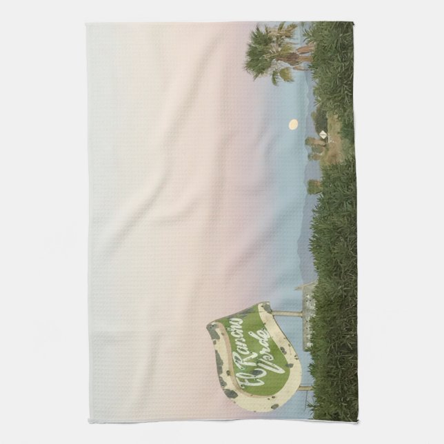 California desert sunset with the moon rising kitchen towel (Vertical)
