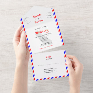California Destination Wedding Airmail All In One Invitation