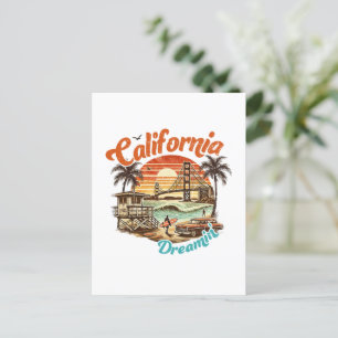 California Dreamin’ – Coastal Bridge, Beach Postcard