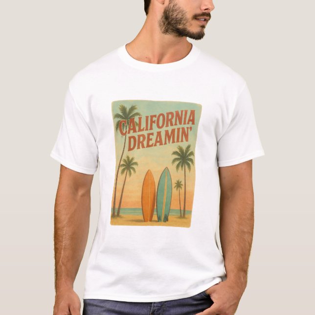 California Dreamin’ Retro 1970s Travel Design T-Shirt (Front)