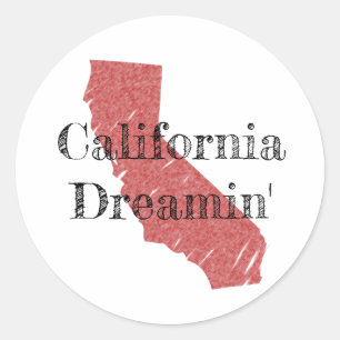 California Dreamin' with Sketch of California Classic Round Sticker