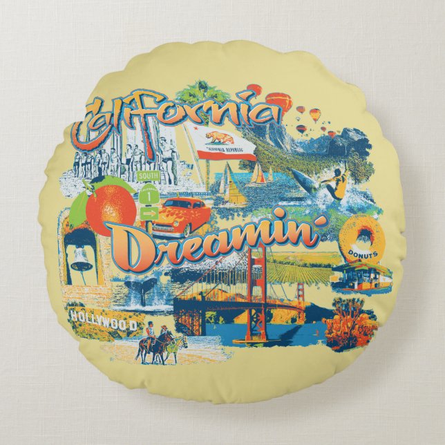 California Dreaming Home Decor Round Pillow (Front)