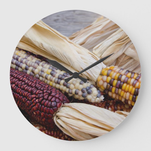 California. Fall Harvest Colourful Indian Corn Large Clock (Front)