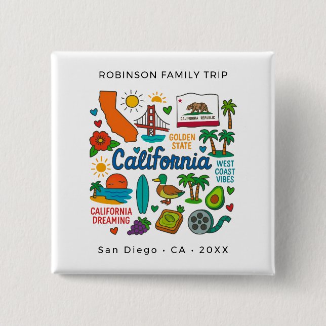 California Family Trip Custom Matching 2 Inch Square Button (Front)