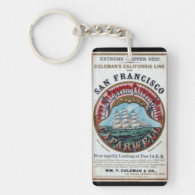 California Farwell Clipper sailing ship 1900 Keychain (Front)