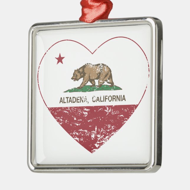 california flag altadena heart distressed metal ornament (Left)