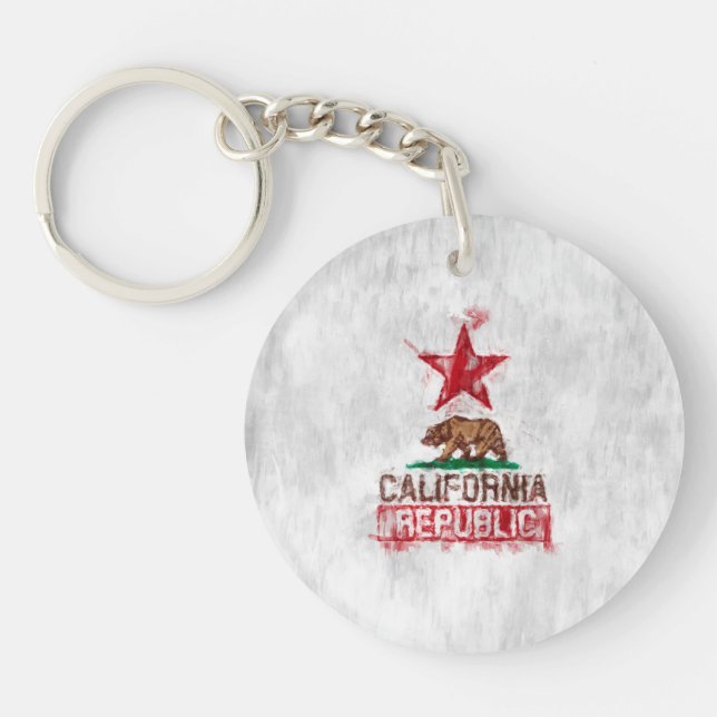 California Flag Bear in Painterly Style Keychain (Front)