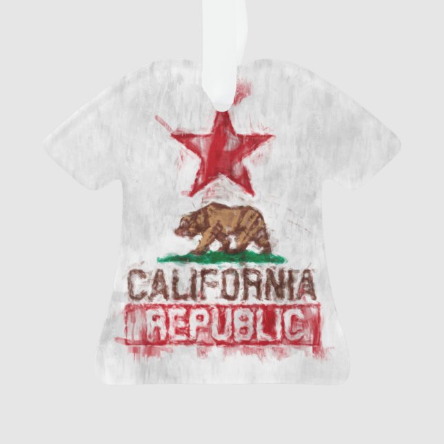 California Flag Bear in Painterly Style Ornament (Front)