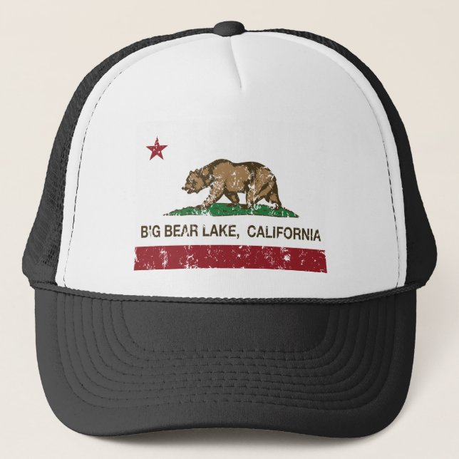 california flag big bear lake distressed trucker hat (Front)