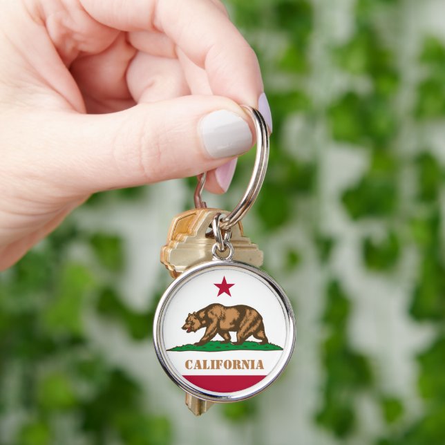 California flag & California holiday travel /sport Keychain (Hand)