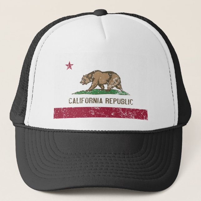 California Flag Distressed Trucker Hat (Front)