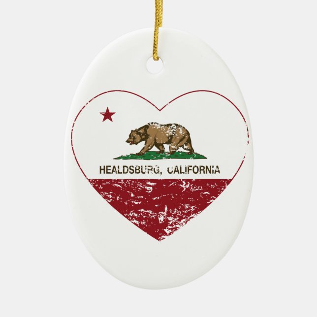 california flag healdsburg heart distressed ceramic ornament (Front)