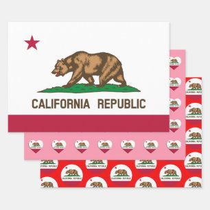 California Flag, Heart & Californian Fashion /Set Wrapping Paper Sheet