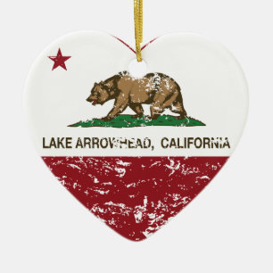 california flag lake arrowhead heart distressed ceramic ornament