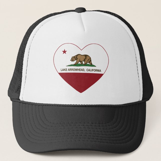 california flag lake arrowhead heart trucker hat (Front)
