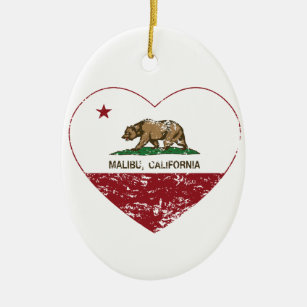 california flag malibu heart distressed ceramic ornament