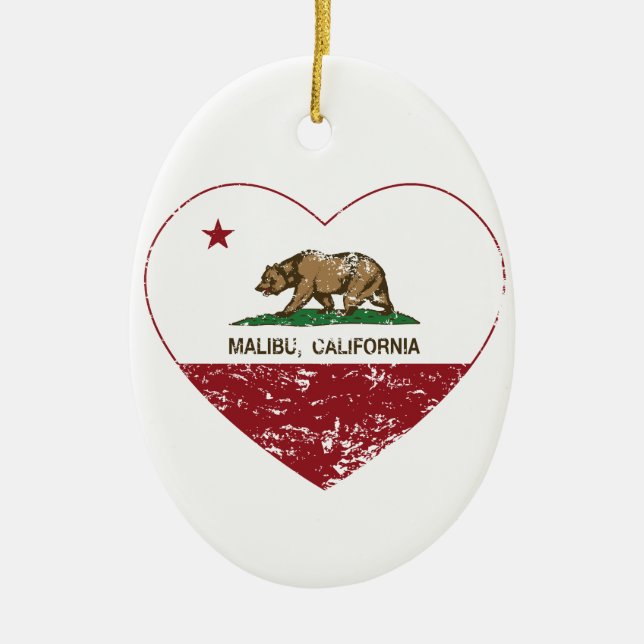 california flag malibu heart distressed ceramic ornament (Front)