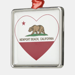 california flag newport beach heart metal ornament