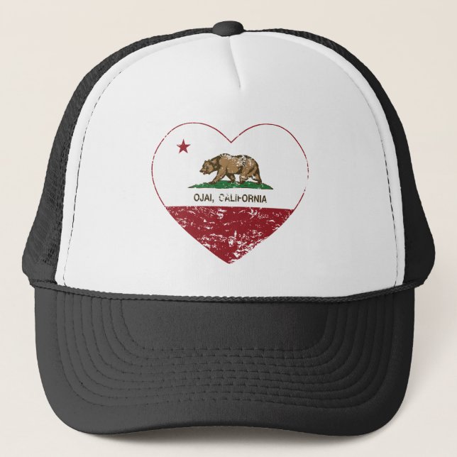 california flag ojai heart distressed trucker hat (Front)