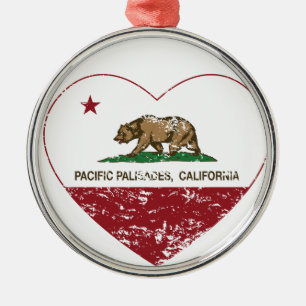 california flag pacific palisades heart dist metal ornament