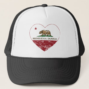 california flag redondo beach heart distressed trucker hat