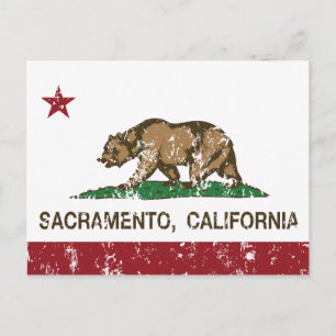 california flag sacramento distressed postcard