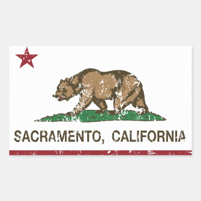 california flag sacramento distressed sticker (Front)