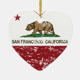 california flag san francisco heart distressed ceramic ornament