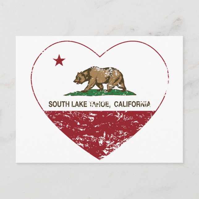 california flag south lake tahoe heart distressed postcard (Front)