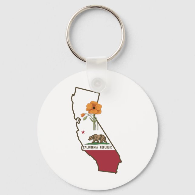 California Flag with State Flower California Poppy Keychain (Front)