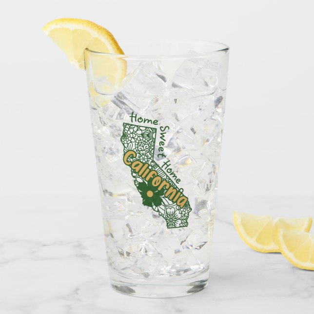 California Floral Doodles Glass Tumbler (Front Ice)