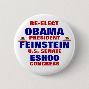 California for Obama Feinstein Eshoo 2 Inch Round Button
