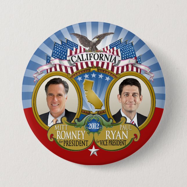 California for Romney Ryan - Double Photo 3 Inch Round Button (Front)
