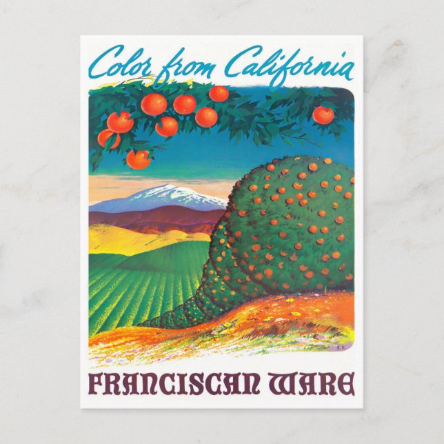California Franciscan ware vintage travel postcard (Front)