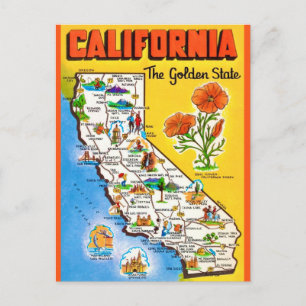 California Golden State Map Postcard