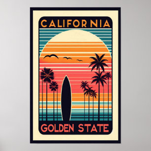 California Golden State Vintage Sunset Poster
