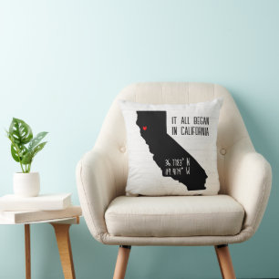 California GPS Coordinates with Heart Throw Pillow