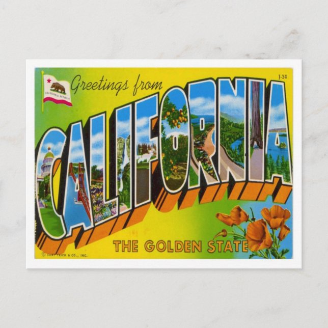 California Greetings From US States Postcard (Front)